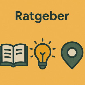 Buch, Glühbirne und Standortmarker auf orangefarbenem Hintergrund